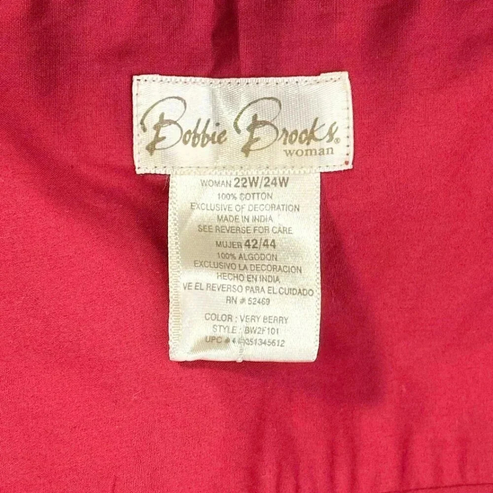 Bobbie Brooks Women's Embroidered Button Down Top Plus Size 22W/24W Red - Picture 3 of 7